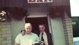 Frank Gillespie (right) with old pal Andy Church. Frank was the last Gillespie to run the farm and was a renowned and popular `character` in the Sixtowns. Always dressed the best when he was out and was a man who really enjoyed life. He died a relatively young man.